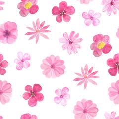 Seamless pattern with watercolor roses, anemones