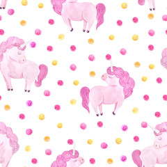 Seamless pattern with watercolor unicorns