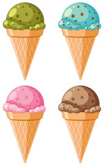 Ice cream cone with flavour isolated on white