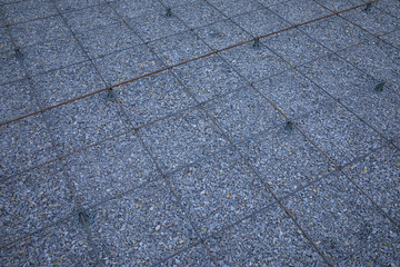 Plastic reinforcement fixers.  Iron wire mesh for concreting floors of buildings. Stacked Rebar...