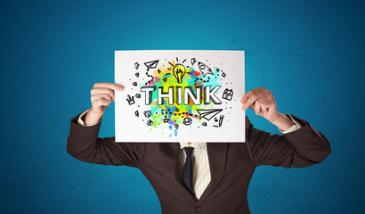 Young person holding paper with design thinking concept