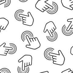 Click mouse icon seamless pattern background. Pointer vector illustration on white isolated background. Hand push button business concept.