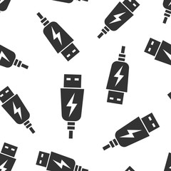 Usb cable icon seamless pattern background. Electric charger vector illustration on white isolated background. Battery adapter business concept.