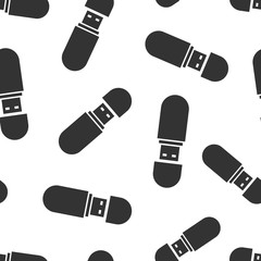 Usb drive icon seamless pattern background. Flash disk vector illustration on white isolated background. Digital memory business concept.