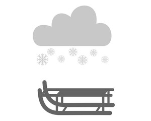 Schneeschaufel mit Wolke und Schlitten