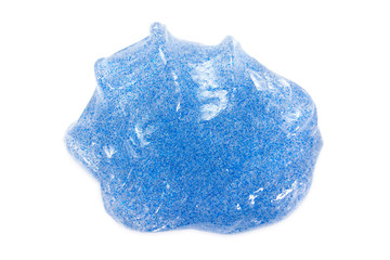 Lump of blue slime isolated on white background. Lumpish of blue slime color texture surface