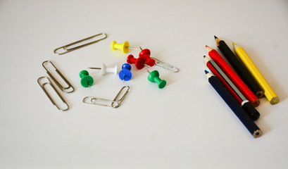 School and office supplies on a white isolated background.