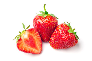 Strawberries with leaves. Isolated on a white background.