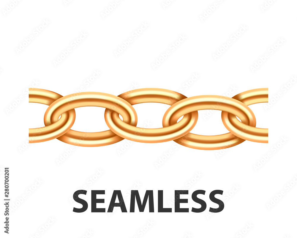 Poster golden chain seamless texture. realistic gold chains link isolated on white background. jewelry chai
