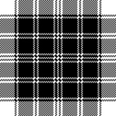 Classic pixel plaid black white seamless pattern