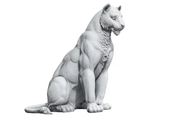 Foto op Plexiglas Tiger statue isolated on white background. Tiger concrete sculpture isolated © phanasitti
