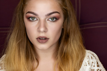 Naklejka premium Portrait of girl with professional make-up.