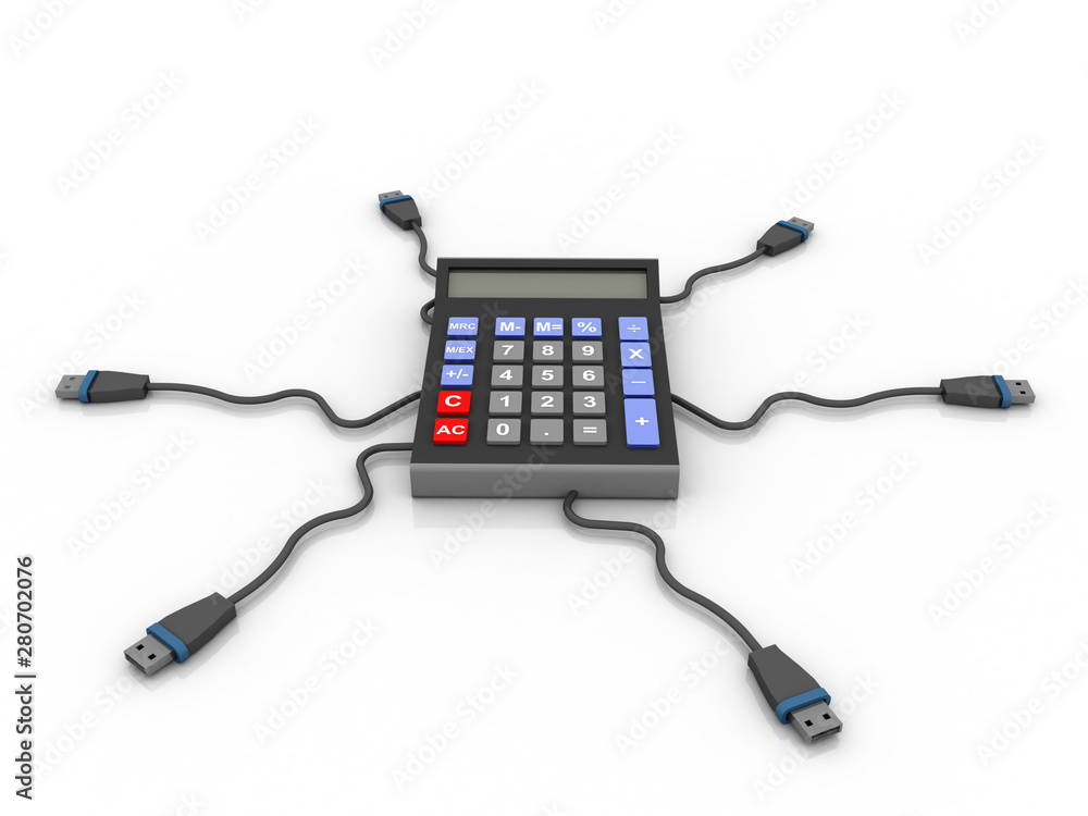 Poster 3d rendering calculator connected usb port