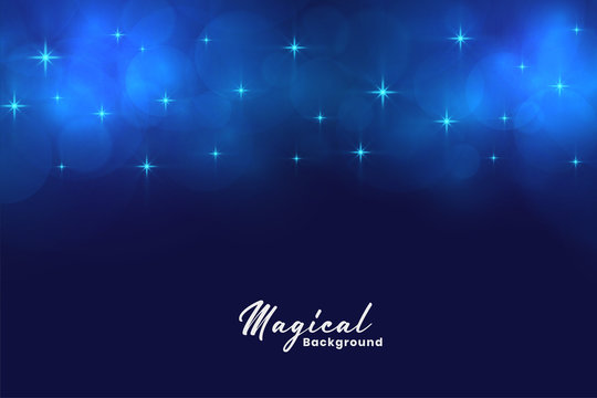 Beautiful Blue Magical Stars And Bokeh Lights Background