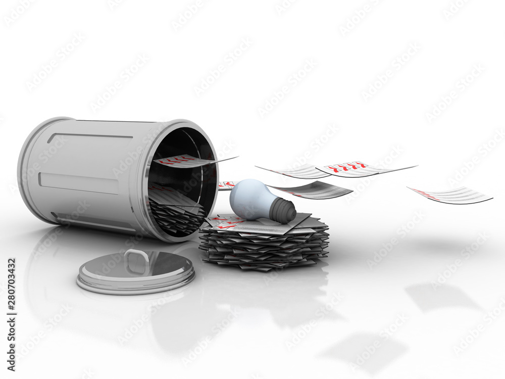 Poster 3d rendering led white lightbulb in document