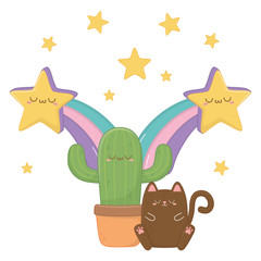 Kawaii of cat with cactus cartoon design