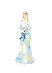 ドレス、青と水色