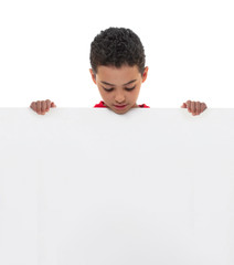 A Young Boy Holding White Board with Copy Space, Advertisement Concept