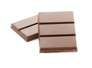 Dark Brown Chocolate Pieces on White Background
