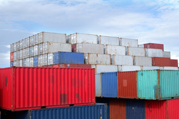 Containers in cargo ships, container ships in the export business, industrial and transportation concepts