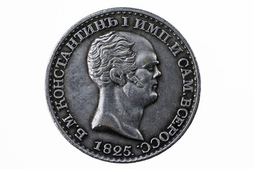 Old silver coin close up