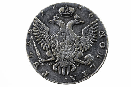 Old silver coin close up