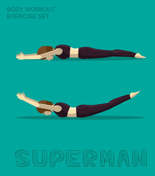 Superman Body Workout Exercise Set Manga Cartoon Vector