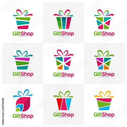 Set Of Gift Shop Logo Design Concept Vector Template Colorful Emblem Design Concept Creative Symbol Icon Wall Mural Top Studio Set Of Gift Shop Logo Design Concept Vector Template Colorful Emblem Design Concept Creative Symbol Icon Wall Mural Top Studio