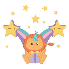 Kawaii lion and happy birthday design