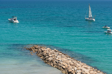 Top view on beach of Cabo Roig and coastline of Dehesa de Campoamor. Province of Alicante. Costa Blanca. Spain