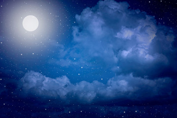 Naklejka na ściany i meble Starry night sky with stars and moon in cloudscape background