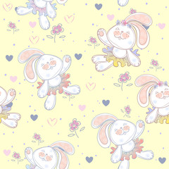 Obraz na płótnie Canvas Seamless pattern with cute bunnies ballerinas. Vector.
