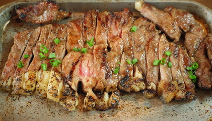 closeup grill thai beef steak