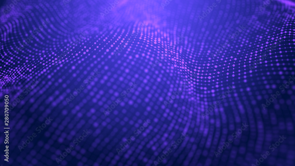 Aufkleber Futuristic background of points and lines with a dynamic wave. Big data. Abstract background 3d rendering. 4k.