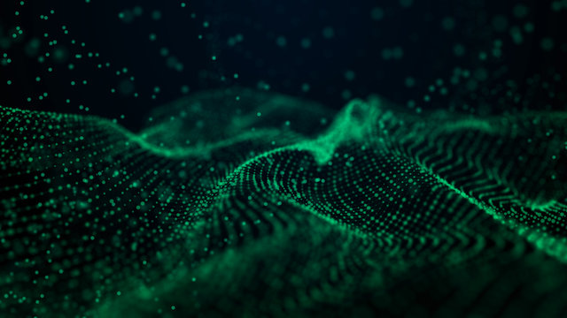 Futuristic background of points and lines with a dynamic wave. Big data. Abstract background 3d rendering. 4k.