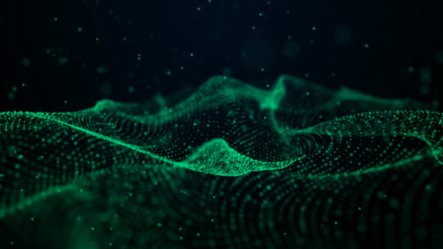 Futuristic background of points and lines with a dynamic wave. Big data. Abstract background 3d rendering. 4k.