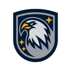 Eagle Shield 3 Star Badge Concept Vector Illustration. Suitable For Logo, Wallpaper, Banner, Background, Card, Book Illustration, Logo, T-Shirt Design, Sticker, Cover, etc