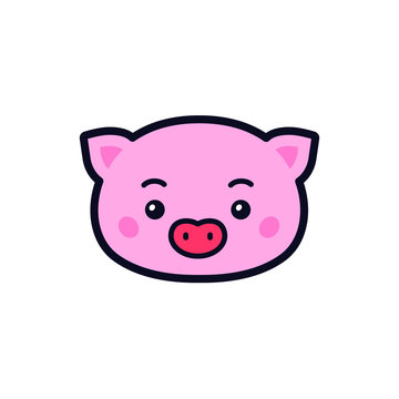 Illustration of a pig. Vector. Icons for the site. Character, pork head. Sign, logo for the store and packaging.