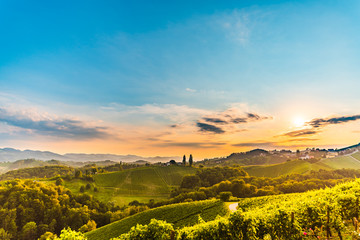 View from famous wine street in south styria, Austria at tuscany like vineyard hills