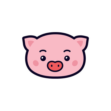 Illustration of a pig.    Icons for the site. Character, pork head. Sign, logo for the store and packaging.