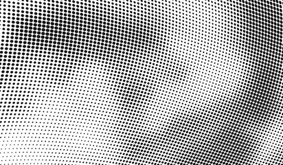 Abstract halftone monochrome. Chaotic wave of dots. Gradient texture black and white