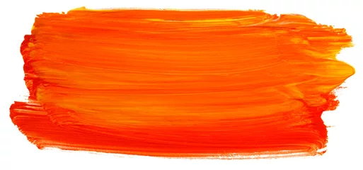 Fotobehang orange acrylic stain element on white background. with brush and paint texture hand-drawn. acrylic brush strokes abstract fluid liquid ink pattern © Alex