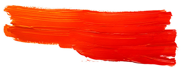 red orange acrylic stain element on white background. with brush and paint texture hand-drawn....