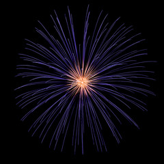 explosion of an isolated firework leaves a trail of violet light