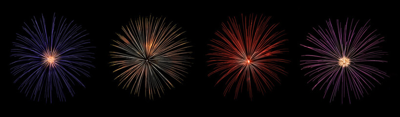 Obraz premium panoramic composition of four explosions of fireworks of different colors