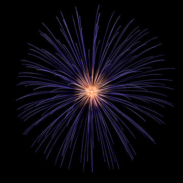 explosion of an isolated firework leaves a trail of violet light