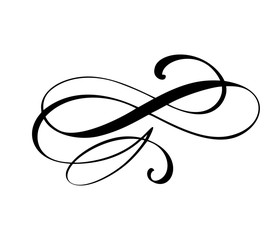 Vintage swirl calligraphic flourish, vector divider ornament design. Illustration for book, greeting card, wedding invitation, Valentines Day