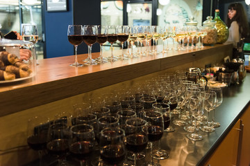 Glasses of wine on the bar for the party