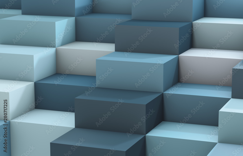 Poster Abstract background with white 3d cube box. 3d render. white and blue background.