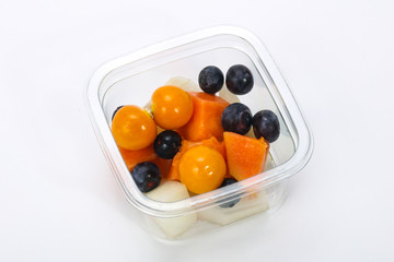 Sliced fruit mix in the box